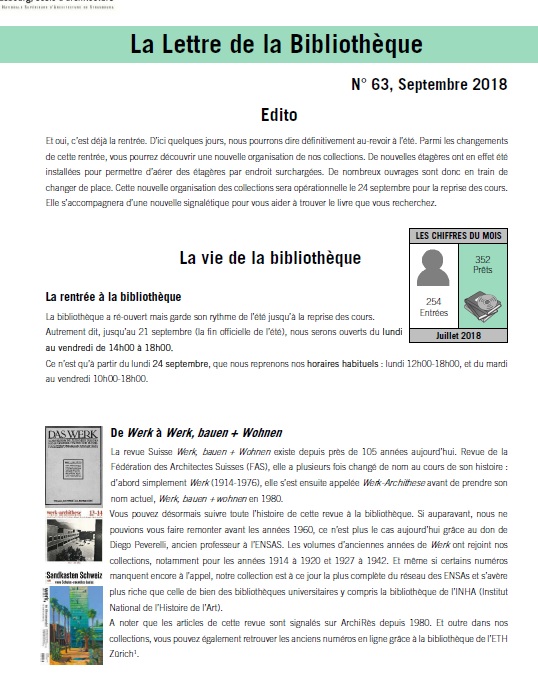 Lettre de la bibliothèque de l'ENSAS n°63